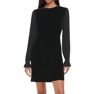 FORE Black Velour Long Satin Bell Sleeve Mini Dress